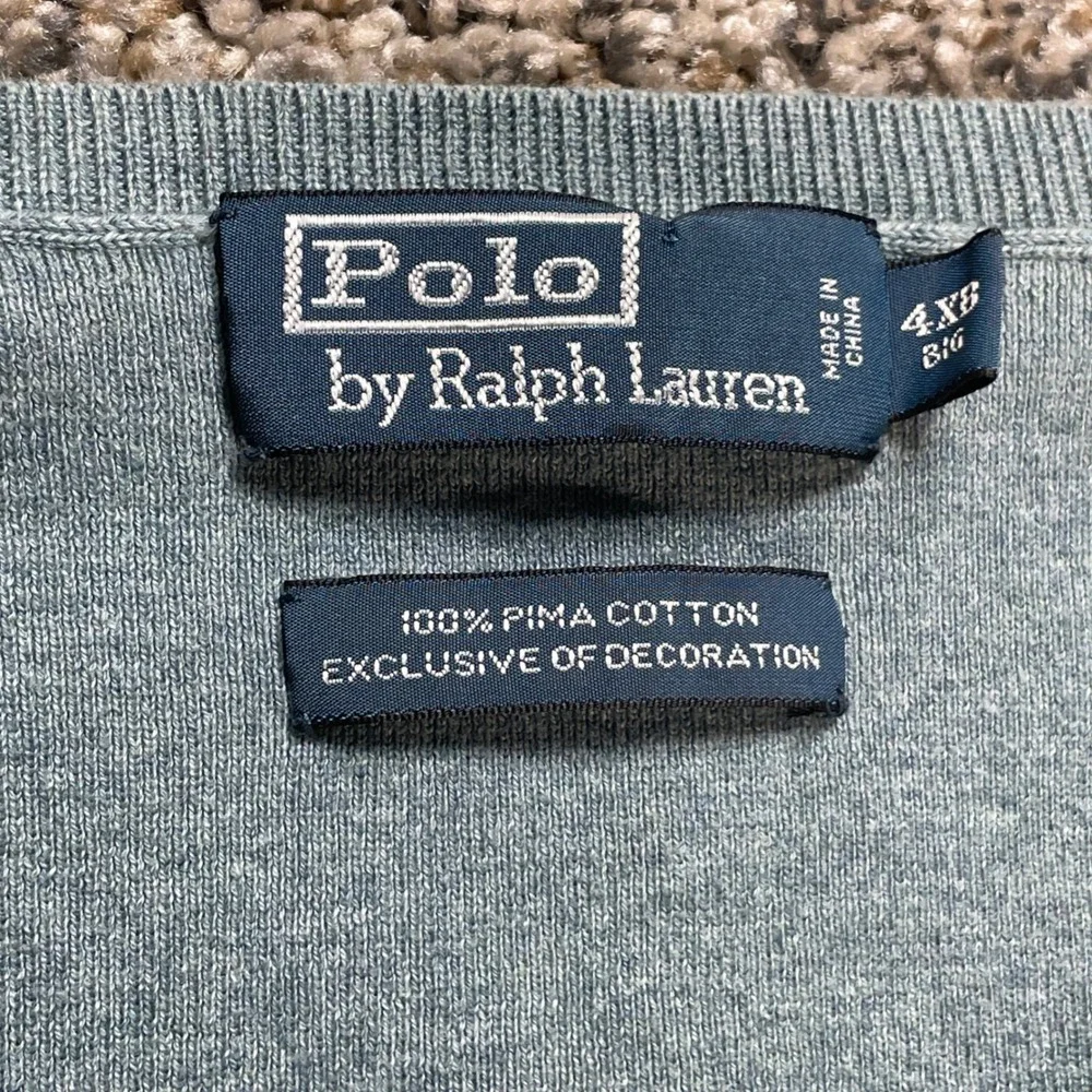 Polo Ralph Lauren Men's 4XB Big V-Neck Sweater Pima Cotton Sage Green Pony